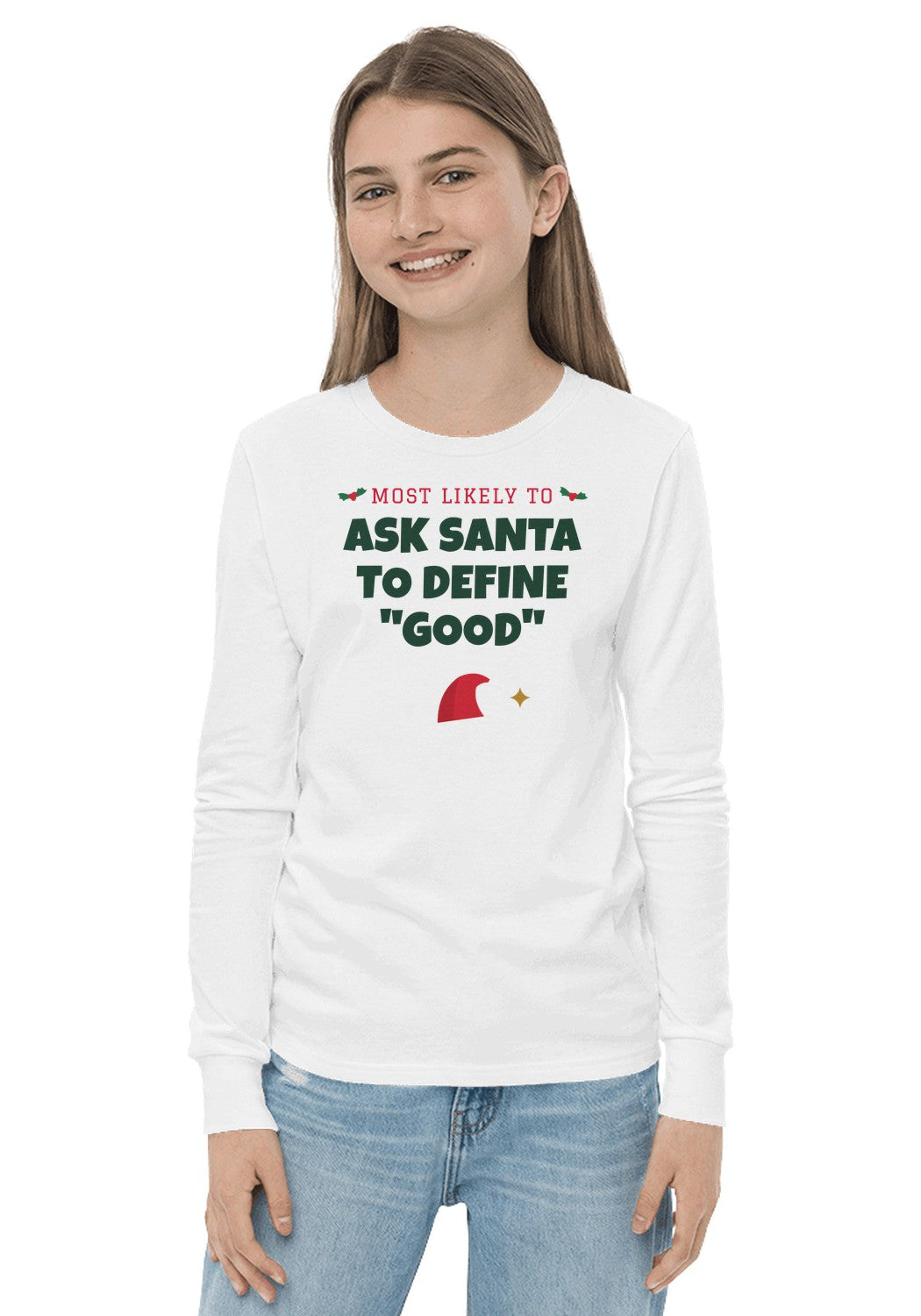 Ask Santa to Define "Good" long sleeve pajama tee in White