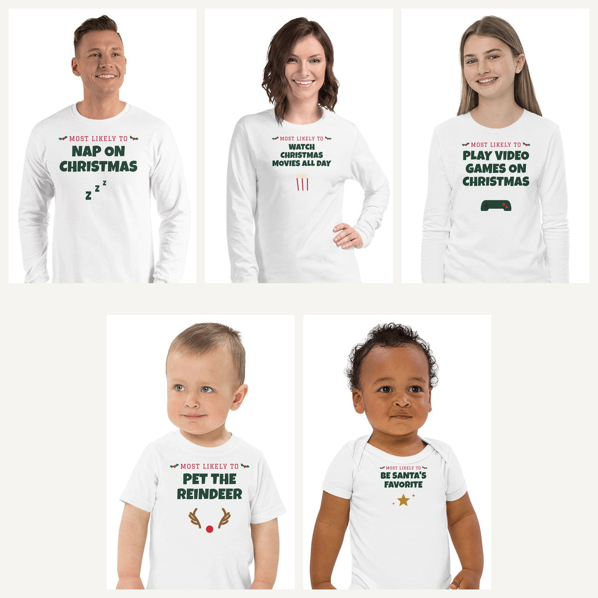 Most Likely To Christmas Pajama Shirts in White, family set