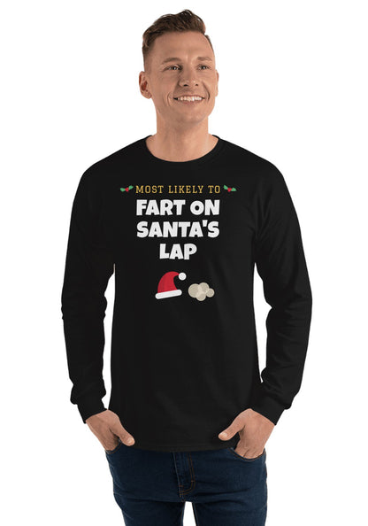 Fart on Santa's Lap long sleeve pajama tee in Black