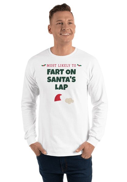 Fart on Santa's Lap long sleeve pajama tee in White