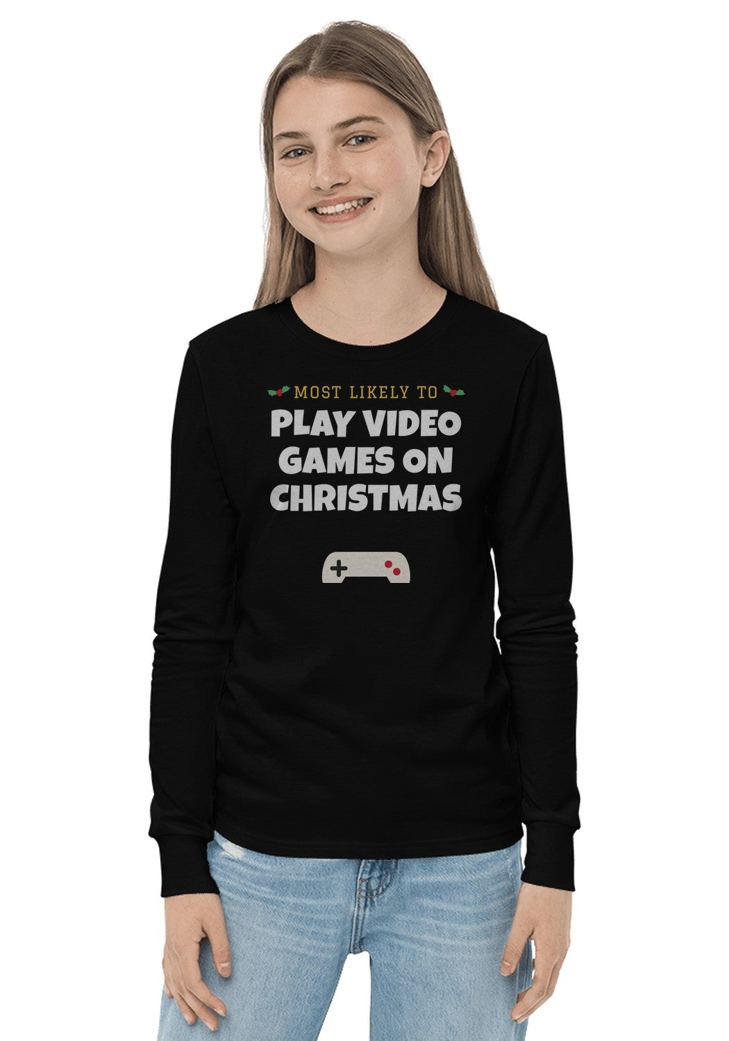 Play Video Games on Christmas long sleeve pajama tee in Black
