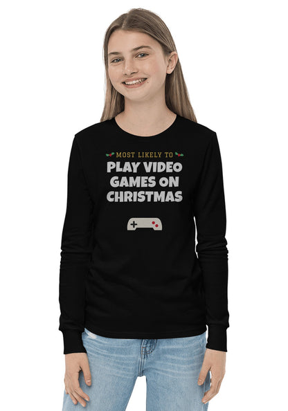 Play Video Games on Christmas long sleeve pajama tee in Black