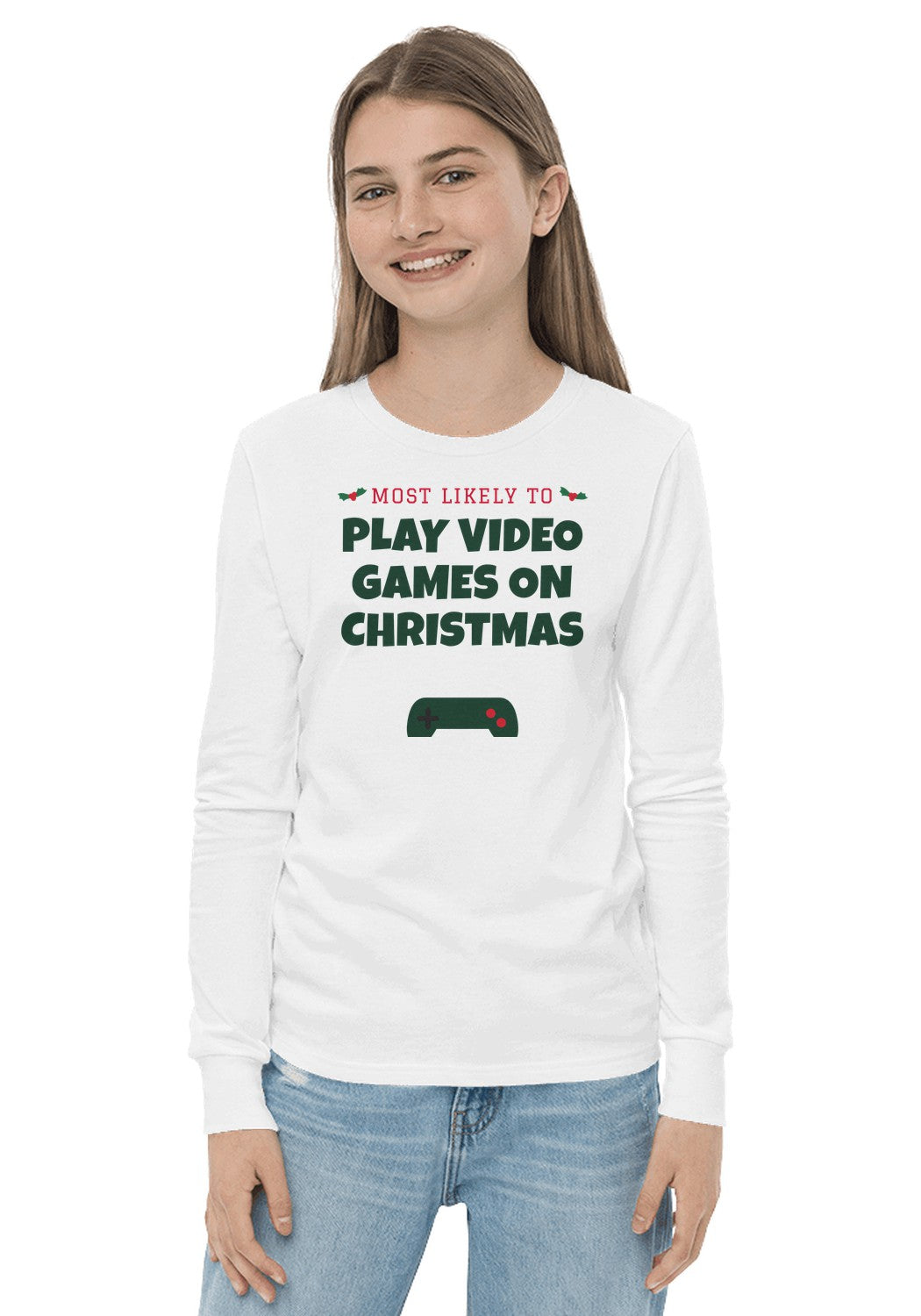 Play Video Games on Christmas long sleeve pajama tee in White
