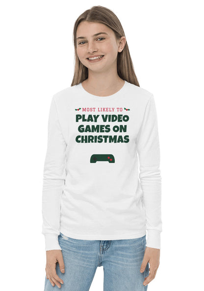 Play Video Games on Christmas long sleeve pajama tee in White
