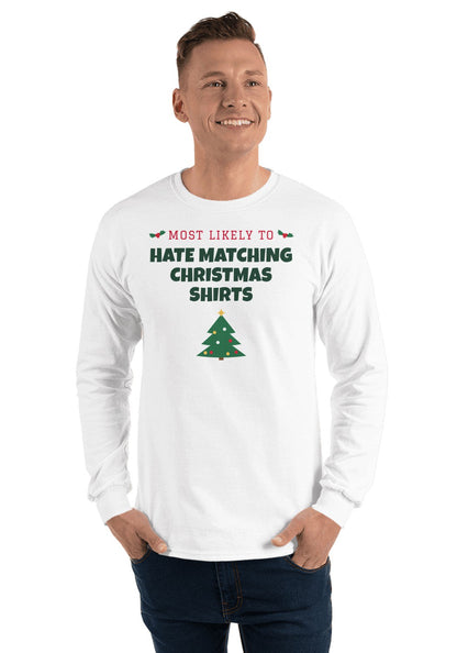 Hate Matching Christmas Shirts long sleeve pajama tee in White