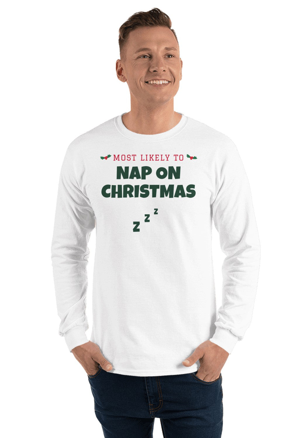 Nap on Christmas long sleeve pajama tee in White