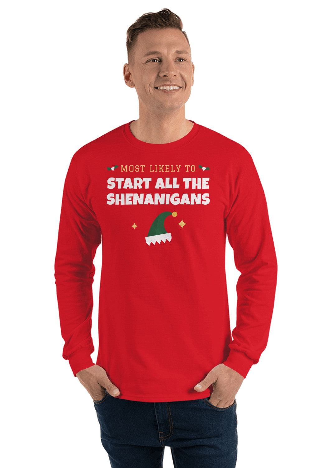 Start All the Shenanigans long sleeve pajama tee in Red