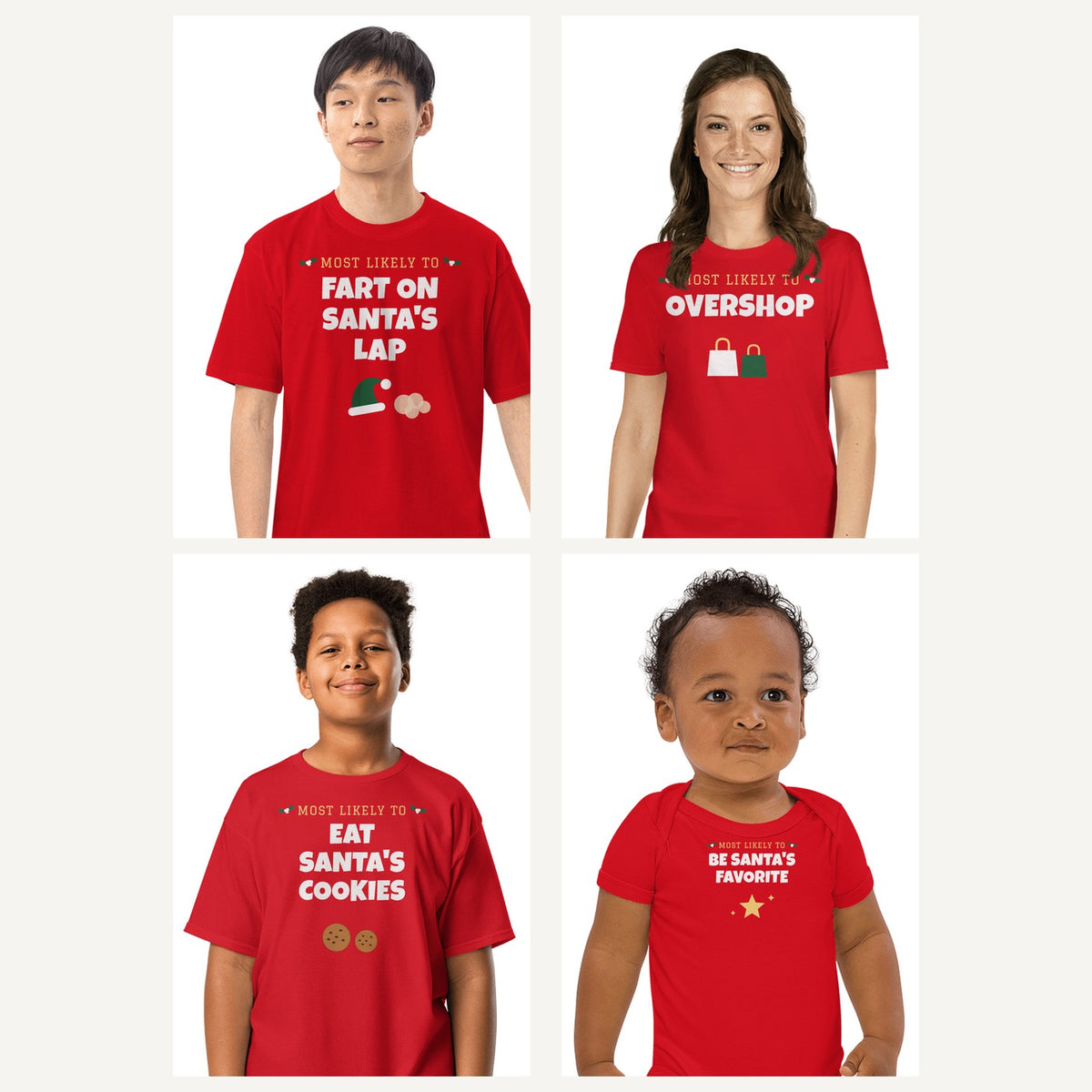 Most Likely To Family Christmas Shirts in Red, family set