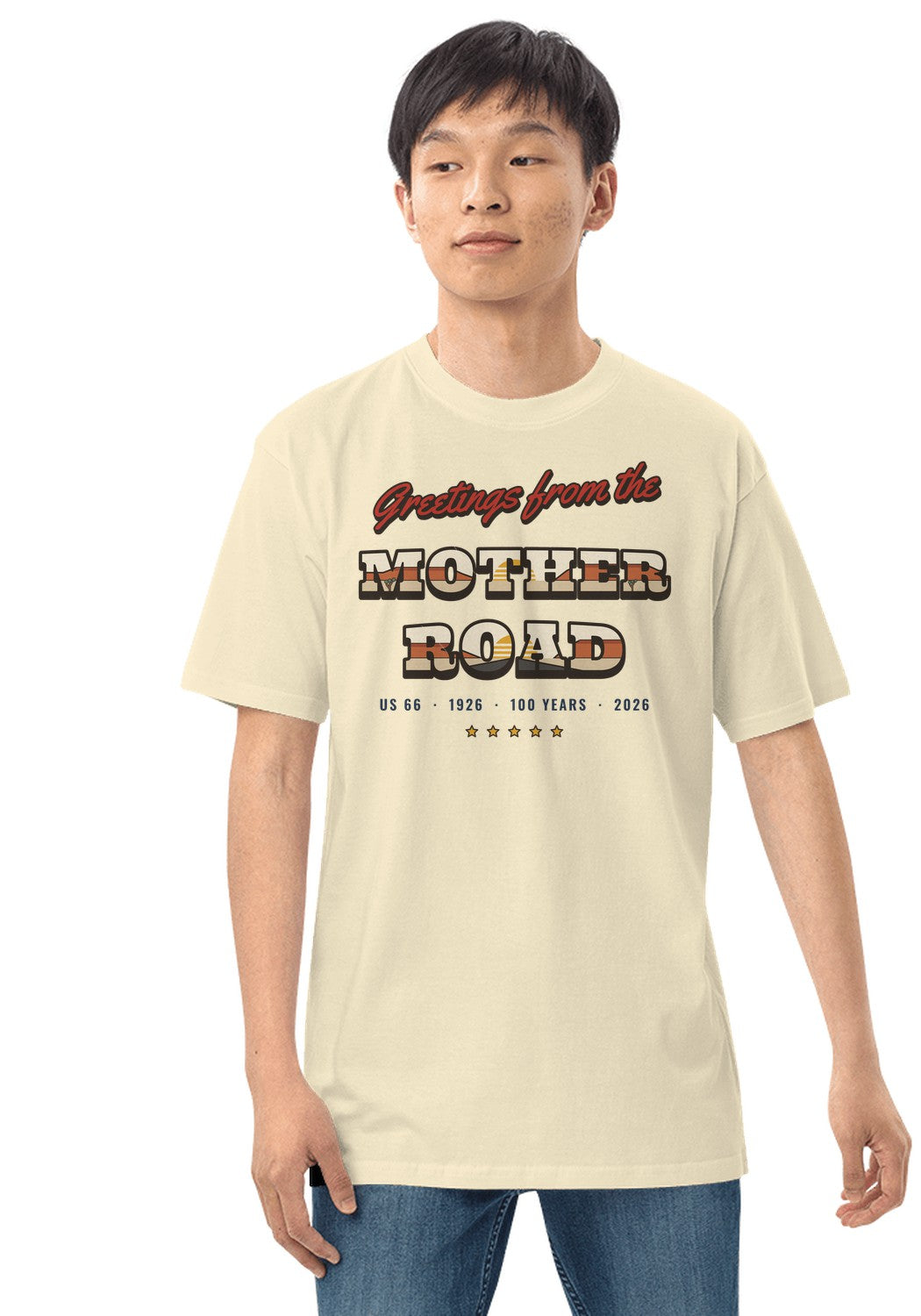 Greetings from the Mother Road t-shirt in Natural