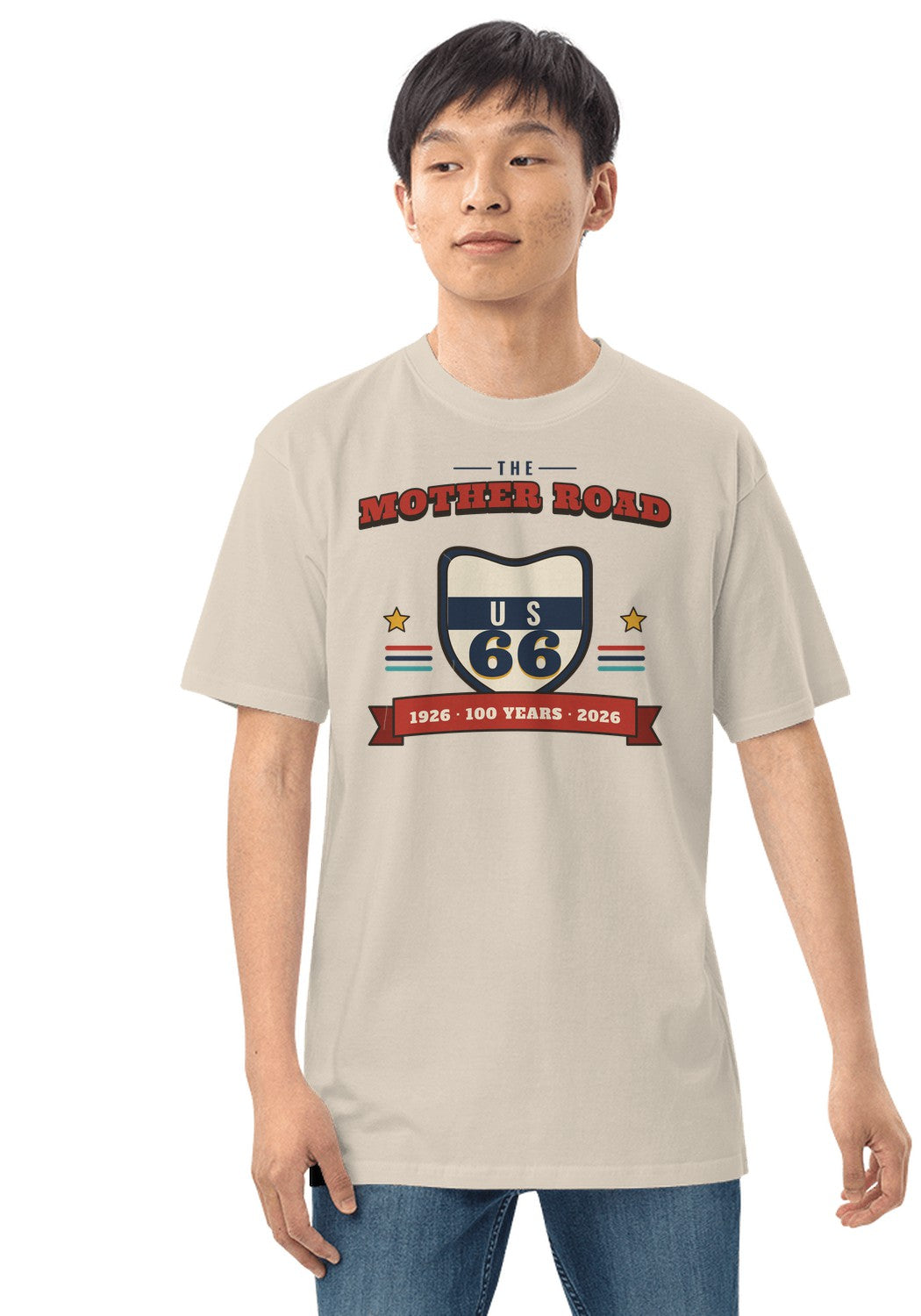 The Mother Road 100 Years Shield t-shirt in Heather Dust