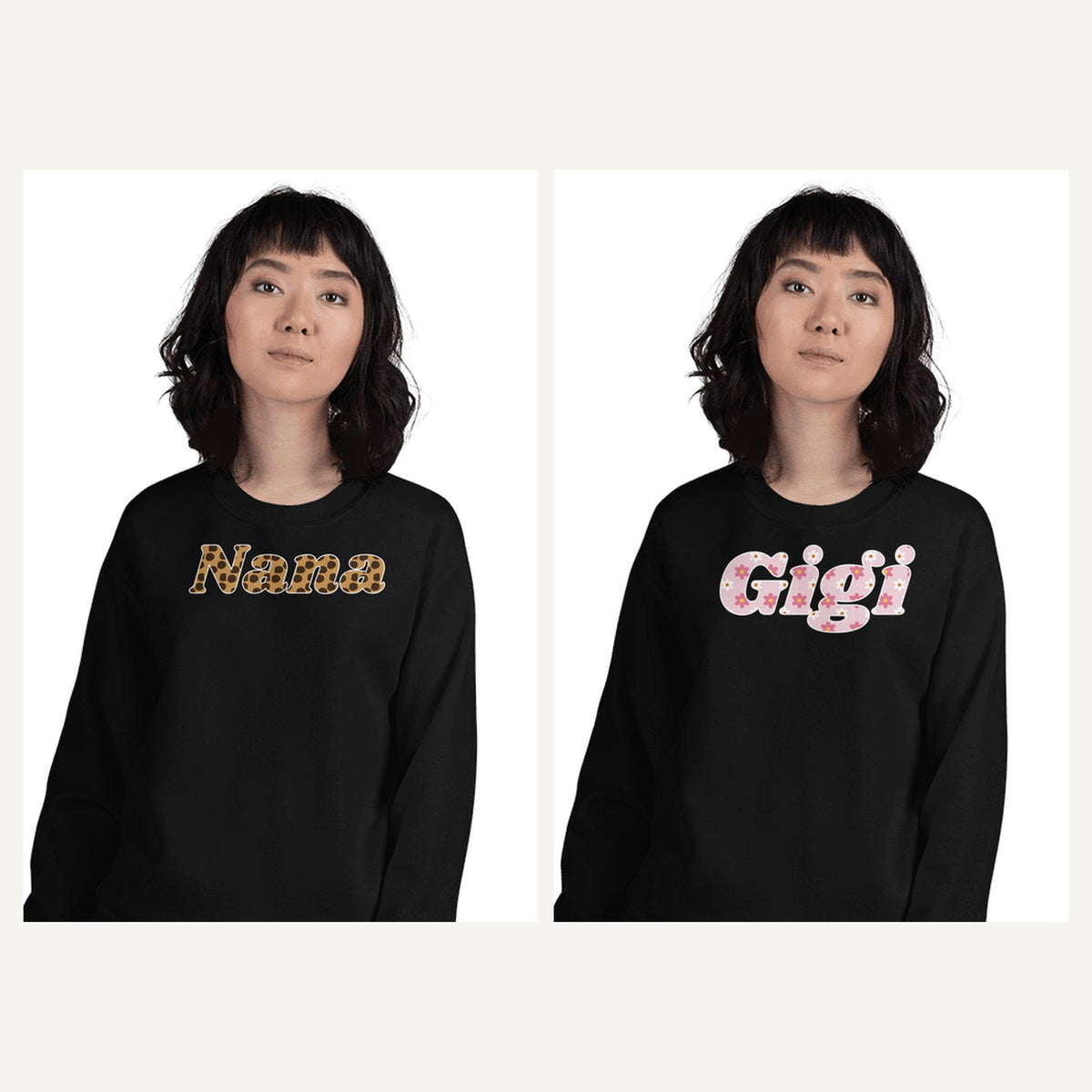 Nana, Gigi, Mimi and Grandma Sweatshirts in Black, matching set