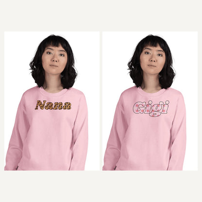 Nana, Gigi, Mimi and Grandma Sweatshirts in Light Pink, matching set