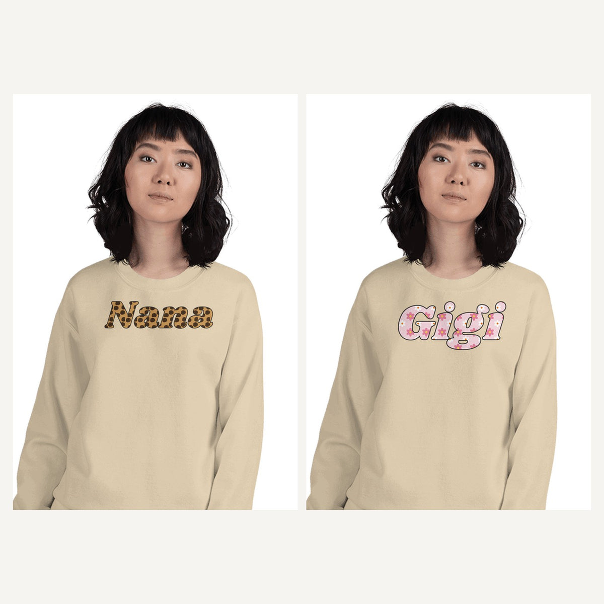 Nana, Gigi, Mimi and Grandma Sweatshirts in Sand, matching set