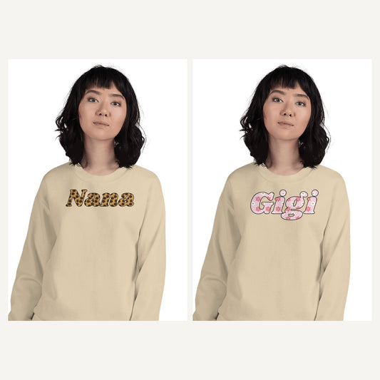 Nana, Gigi, Mimi and Grandma Sweatshirts in Sand, matching set