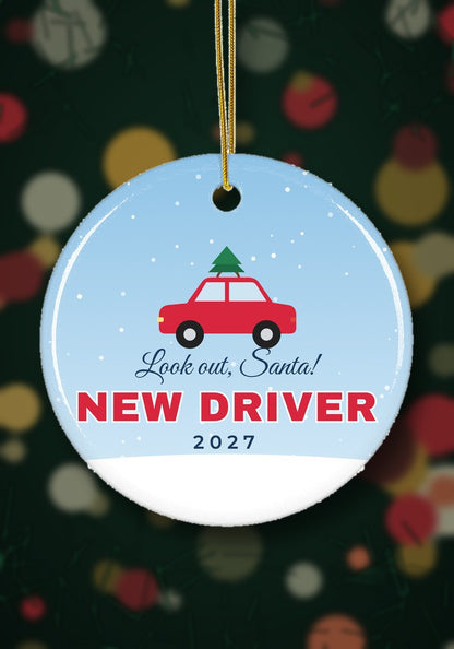 New Driver Christmas ornament hanging on a Christmas tree