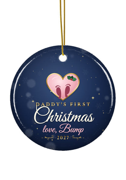 Daddy's First, Love Bump ornament dated 2027, circle shape