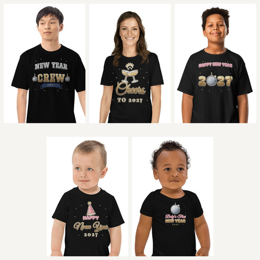 New Year's Eve 2027 Family Shirts in Black, family set