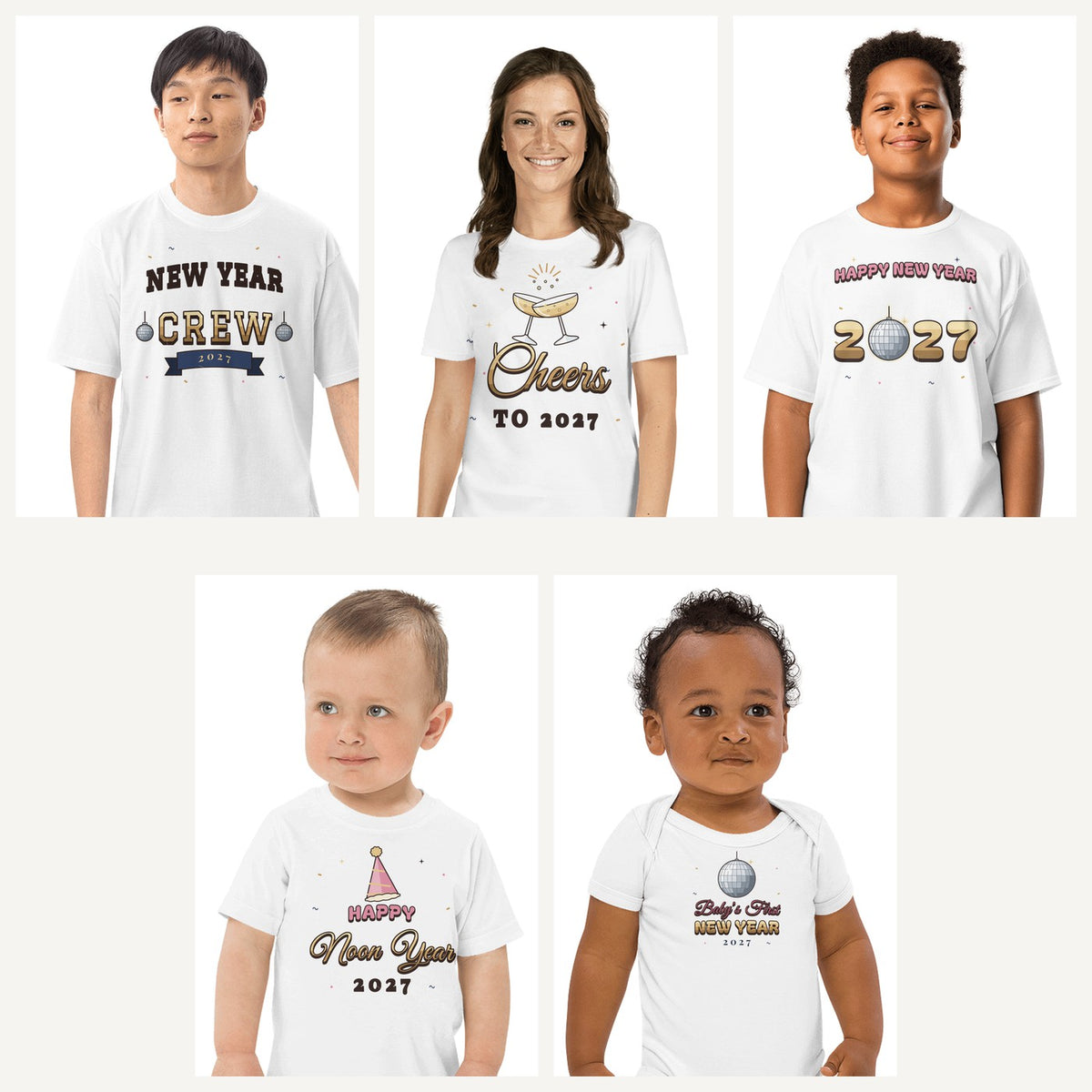 New Year's Eve 2027 Family Shirts in White, family set