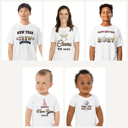 New Year's Eve 2027 Family Shirts in White, family set