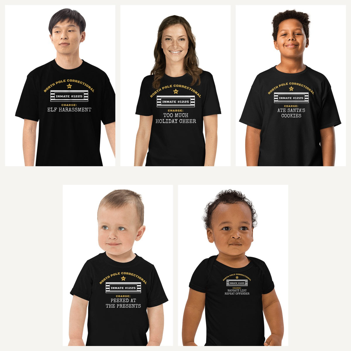 North Pole Correctional Family Christmas Shirts in Black, family set