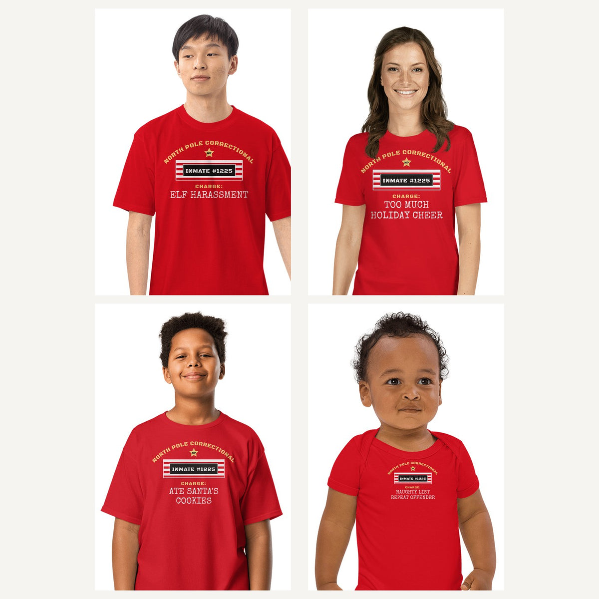 North Pole Correctional Family Christmas Shirts in Red, family set