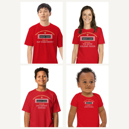 North Pole Correctional Family Christmas Shirts in Red, family set