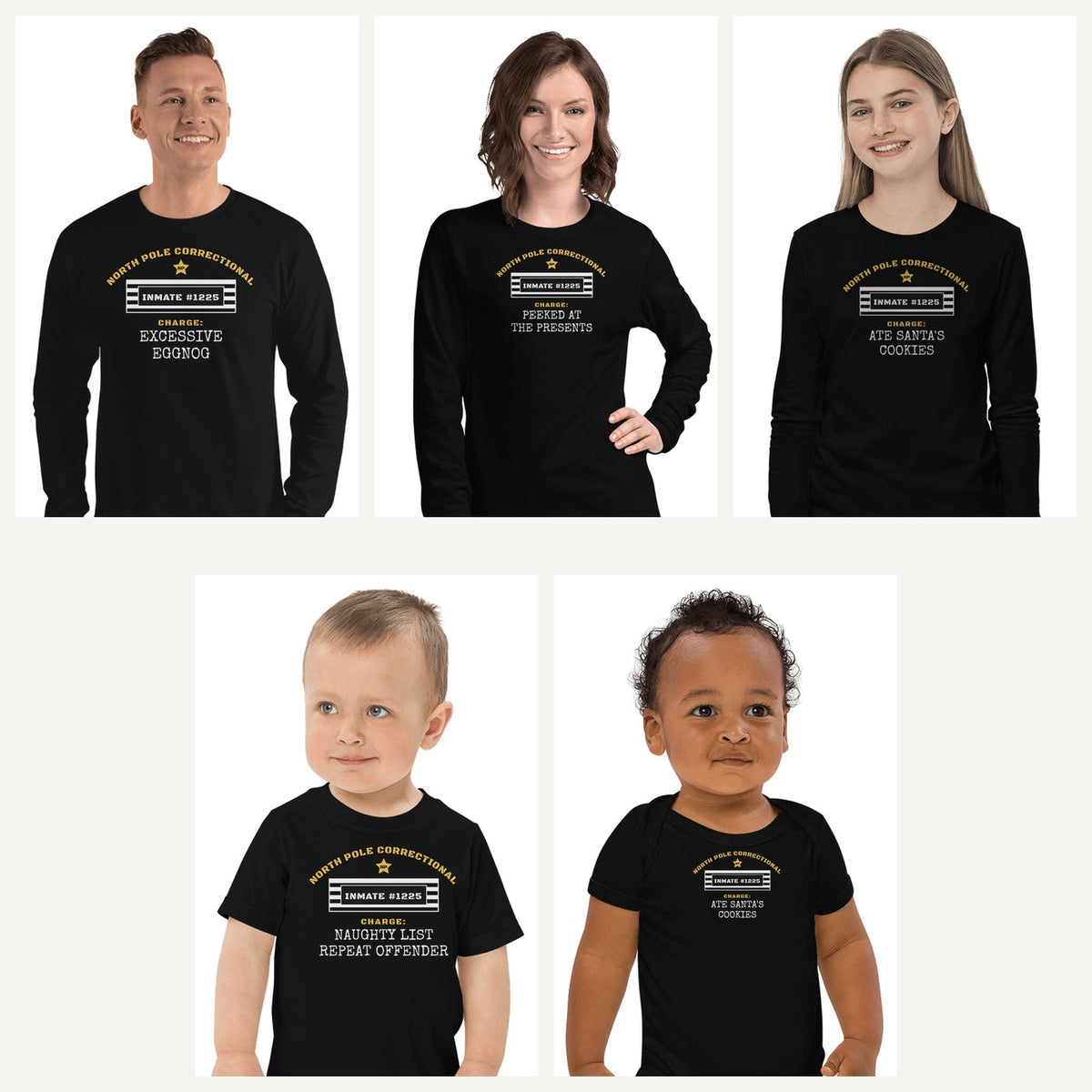 North Pole Correctional Family Pajama Shirts in Black, family set