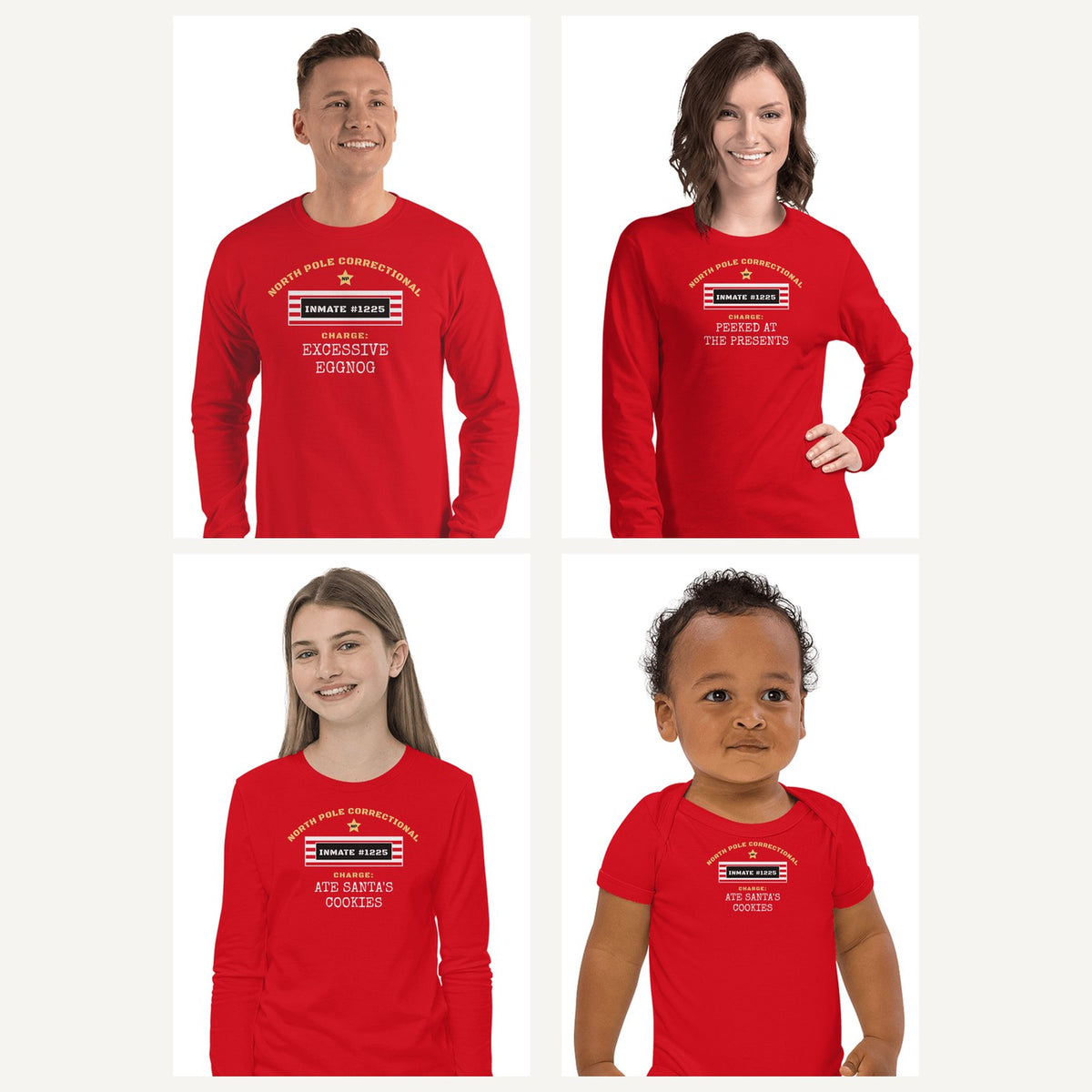 North Pole Correctional Family Pajama Shirts in Red, family set