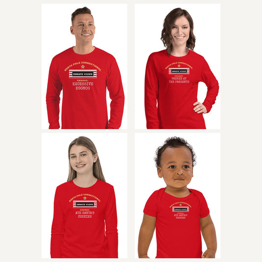 North Pole Correctional Family Pajama Shirts in Red, family set