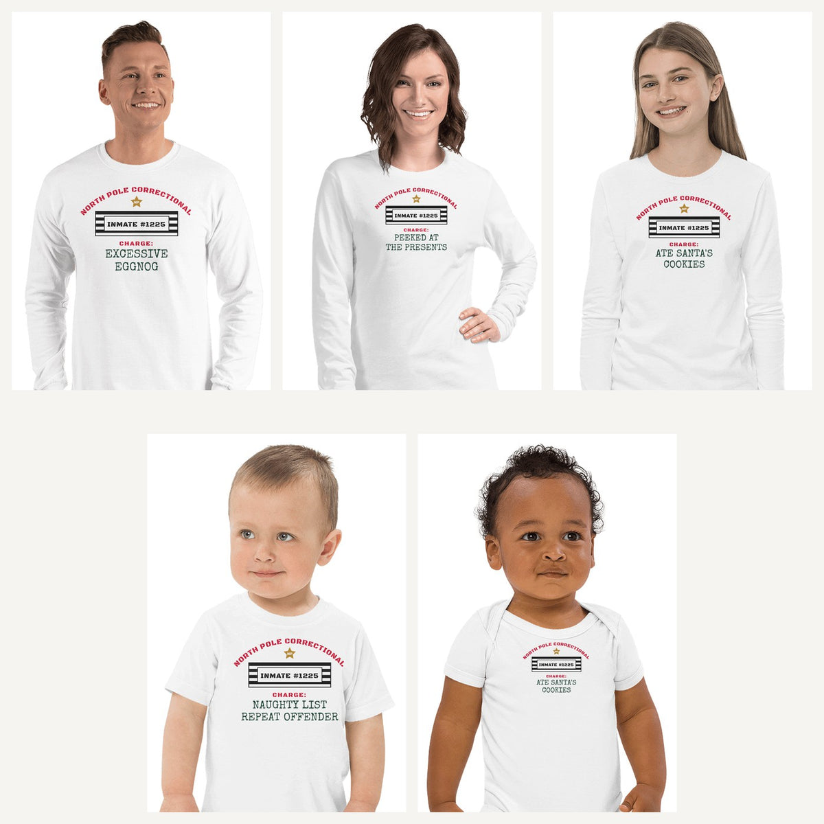 North Pole Correctional Family Pajama Shirts in White, family set