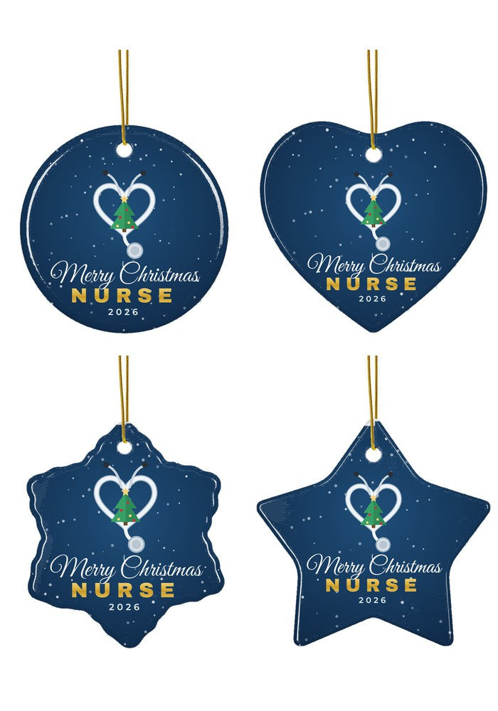 Nurse Christmas ornament in circle, heart, snowflake and star