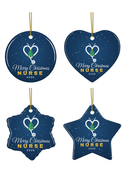 Nurse Christmas ornament in circle, heart, snowflake and star
