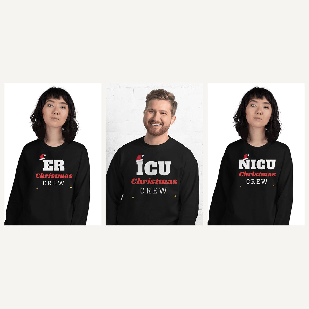 Nurse Christmas Sweatshirts in Black, matching set