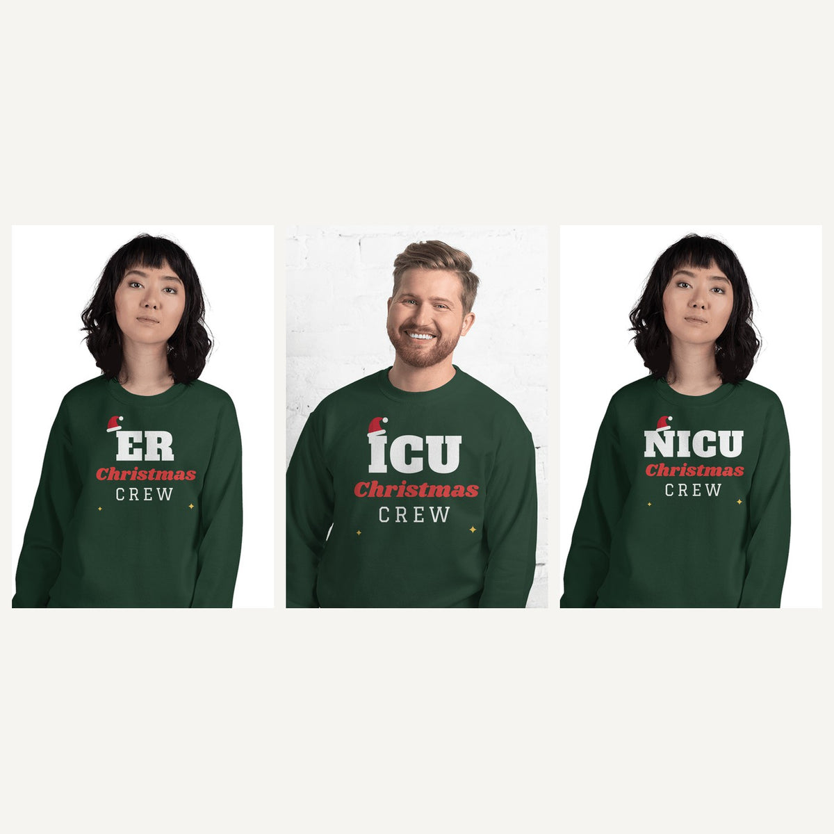 Nurse Christmas Sweatshirts in Forest Green, matching set