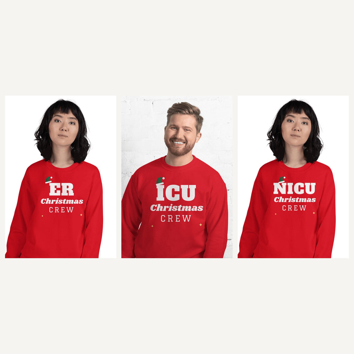 Nurse Christmas Sweatshirts in Red, matching set