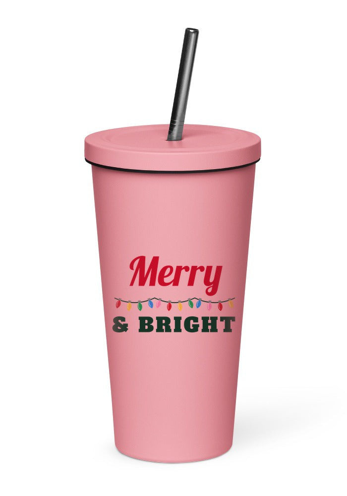 Merry and Bright tumbler in Pink