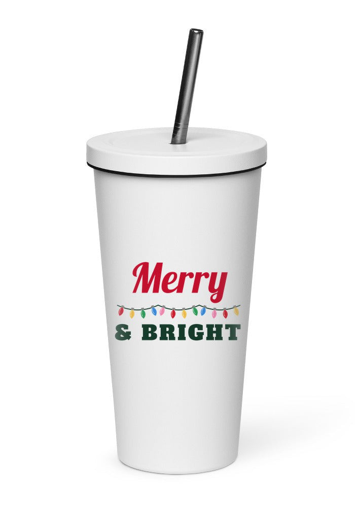 Merry and Bright tumbler in White