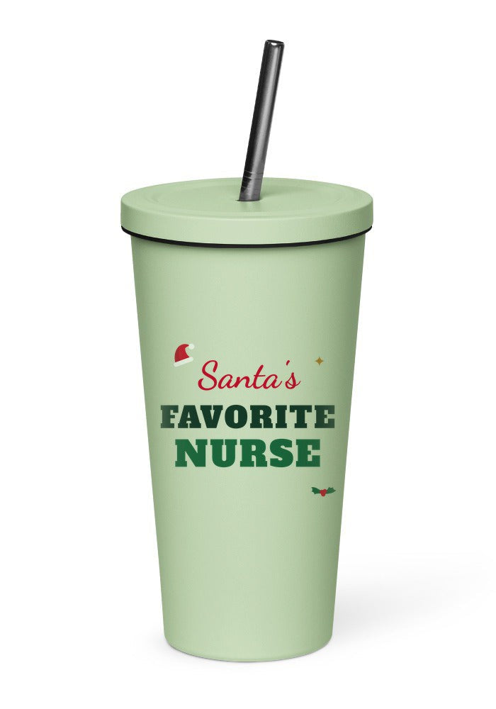 Santa's Favorite Nurse tumbler in Mint