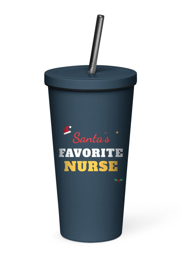 Santa's Favorite Nurse tumbler in Navy