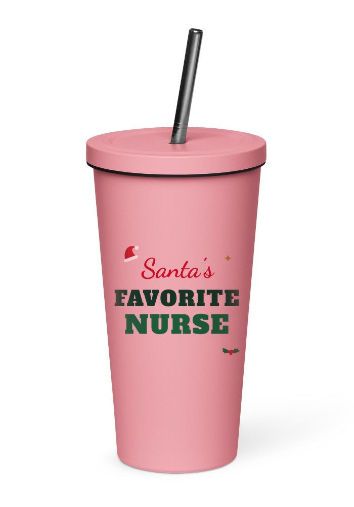 Santa's Favorite Nurse tumbler in Pink
