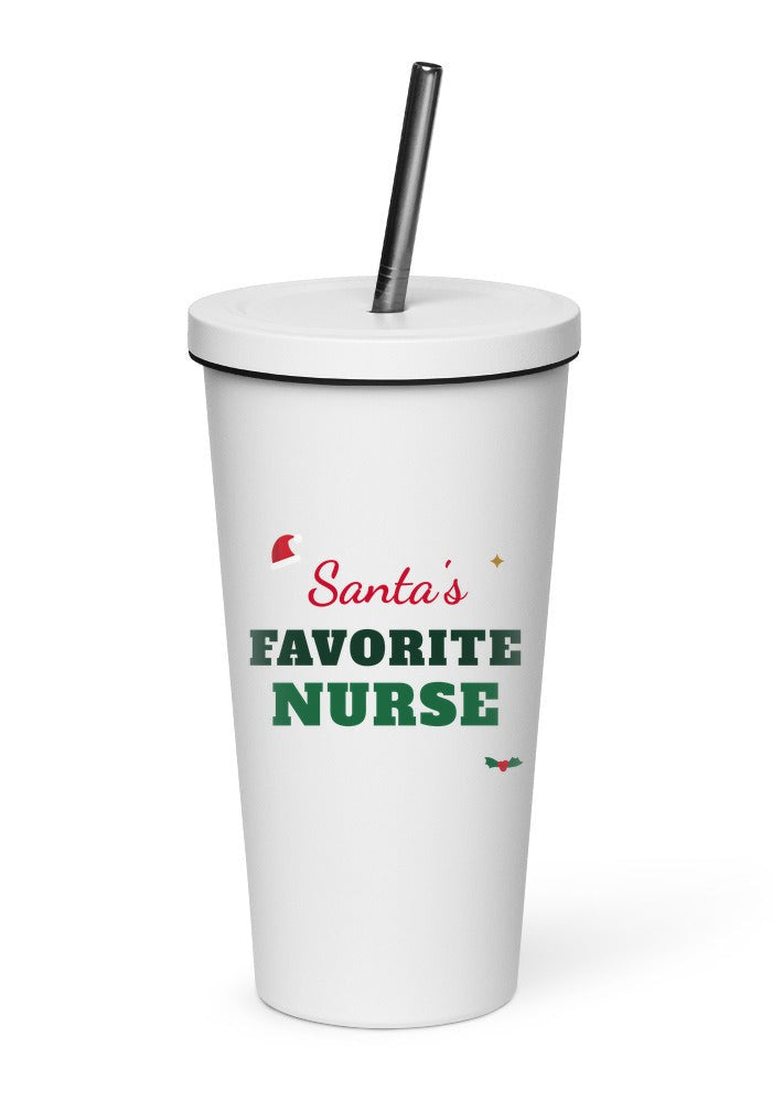 Santa's Favorite Nurse tumbler in White