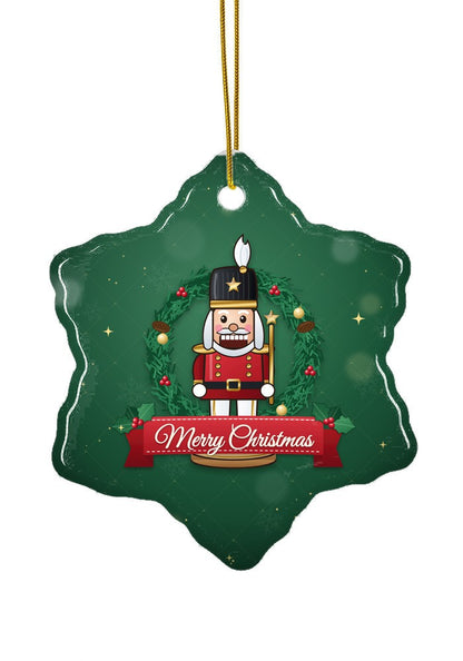 Classic Red, Merry Christmas ornament, snowflake shape