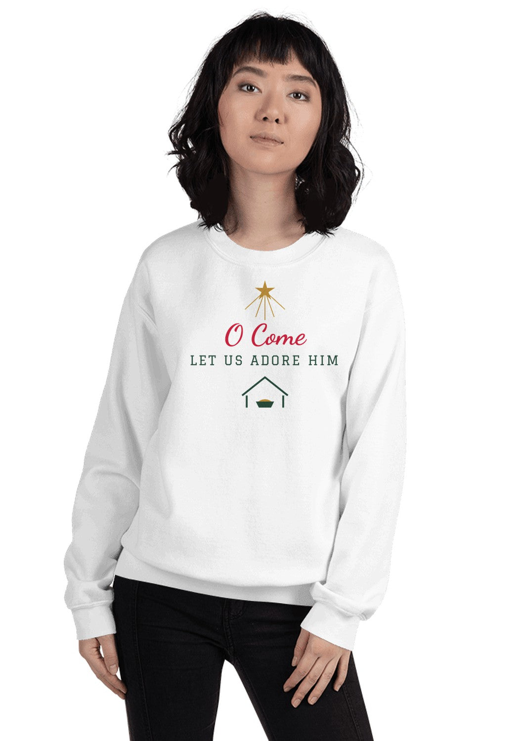 O Come Let Us Adore Him Sweatshirt in White