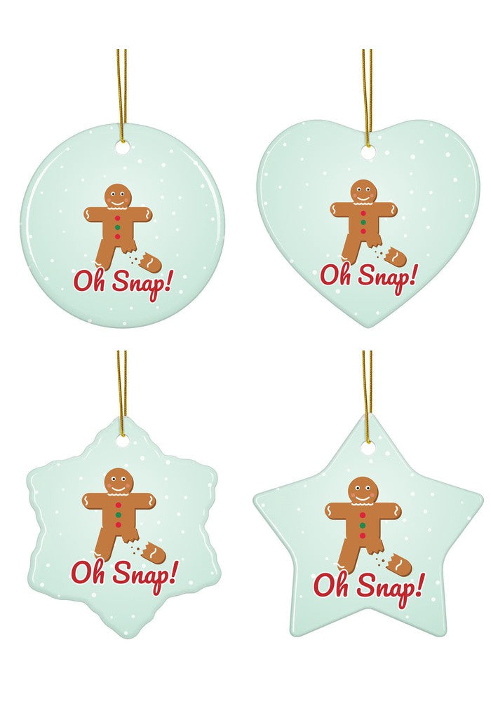 Oh Snap! Gingerbread Man ornament in all four shapes: circle, heart, snowflake and star