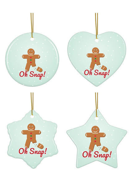 Oh Snap! Gingerbread Man ornament in all four shapes: circle, heart, snowflake and star