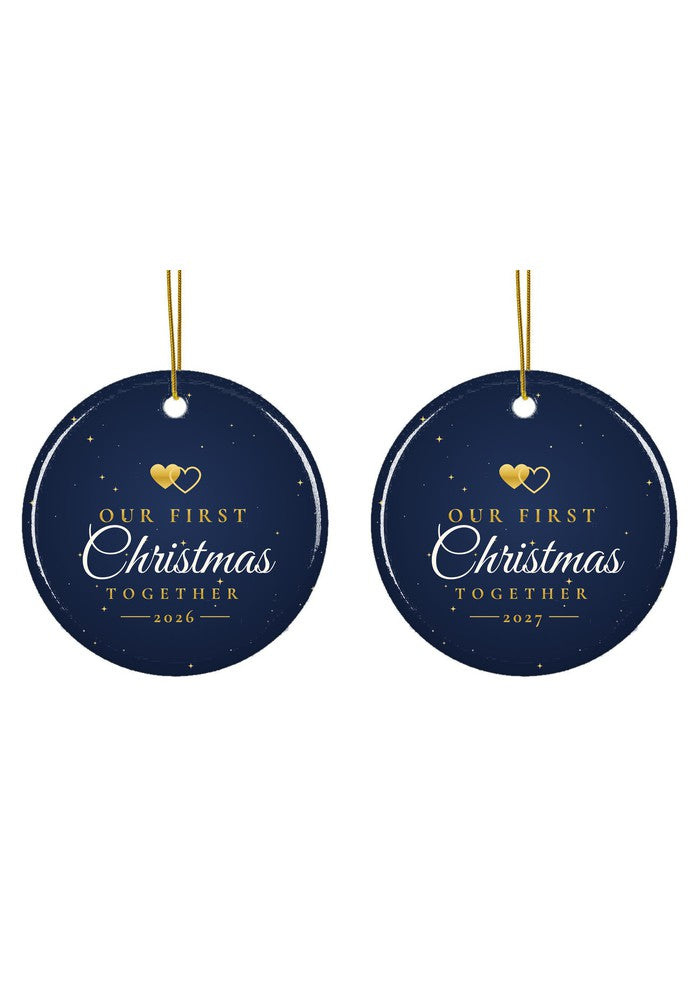 Our First Christmas Together ornament dated 2026 or 2027