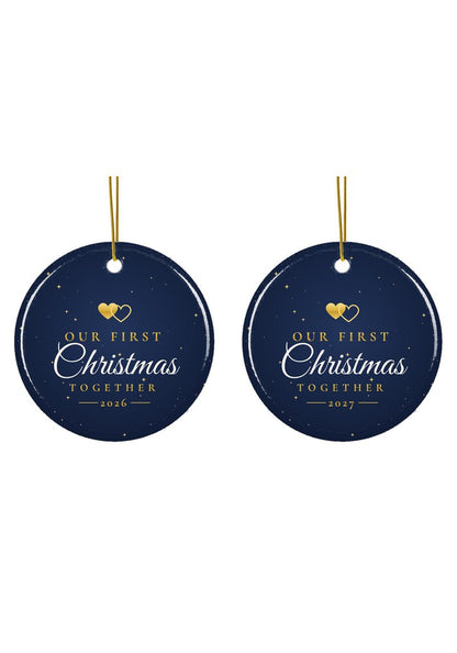 Our First Christmas Together ornament dated 2026 or 2027