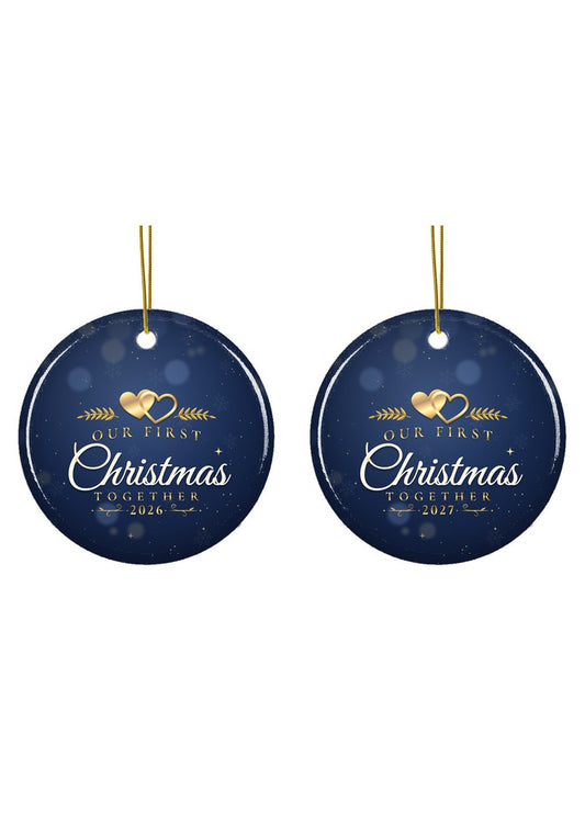 Our First Christmas Together ornament dated 2026 or 2027