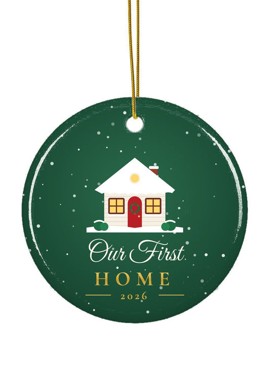 Our First Home 2026 ornament, circle shape