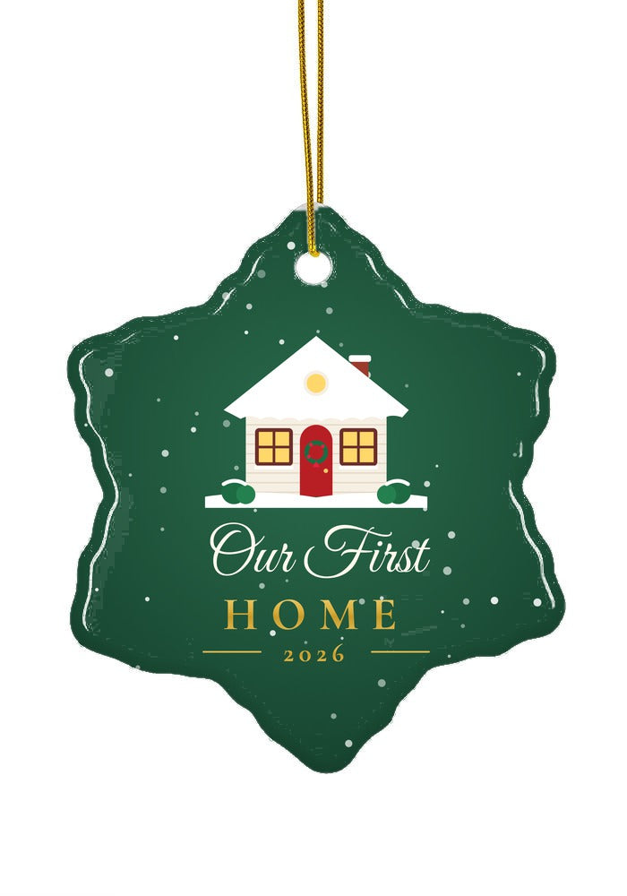 Our First Home 2026 ornament, snowflake shape